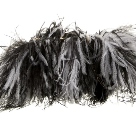 Giambattista Valli Bicolor Ostrich Feather Satin Clutch - Picture 1 of 4